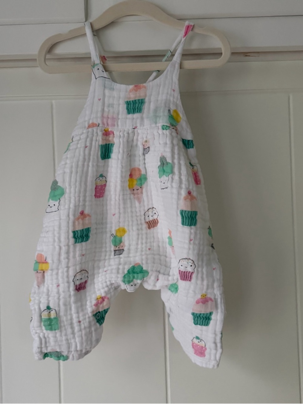 Angel Dear White Romper with Pastel Cupcake Print